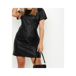 Pu Cap Sleeve Shirt Dress Faux Leather Dress